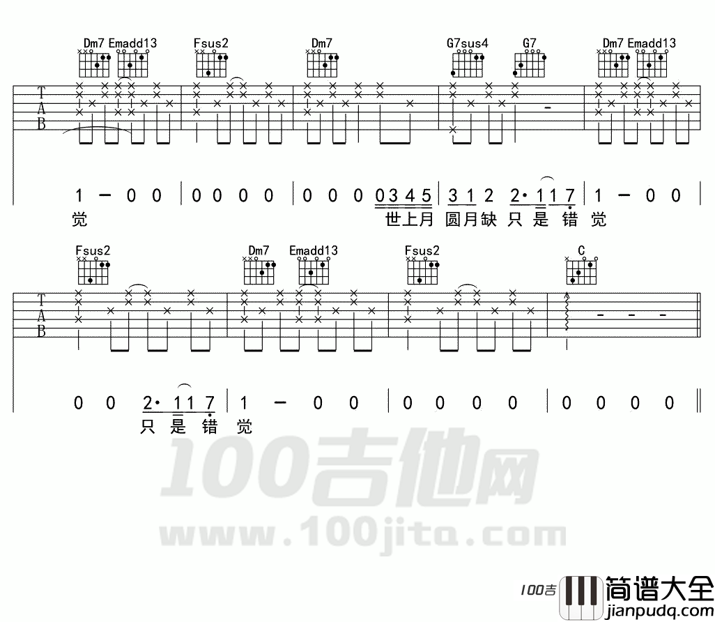 抛物线吉他谱_蔡健雅_吉他弹唱谱六线谱