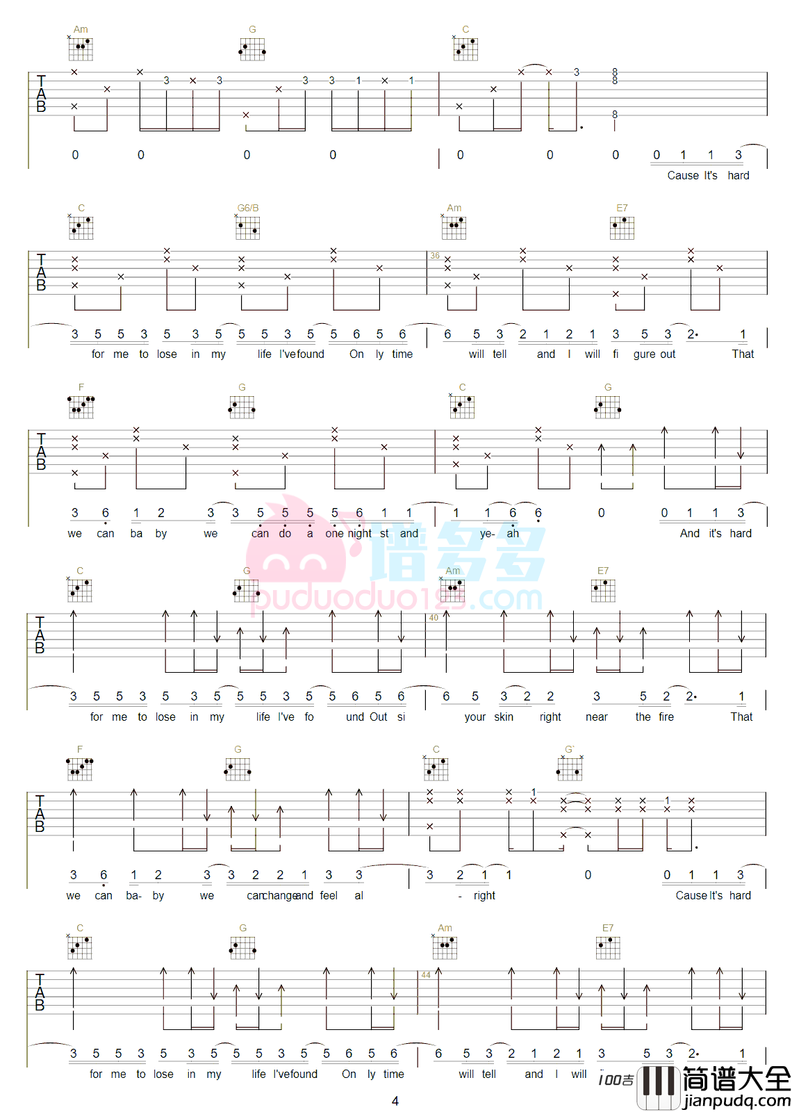 _Free_Loop_吉他谱_Daniel_Powter_英文歌曲弹唱谱