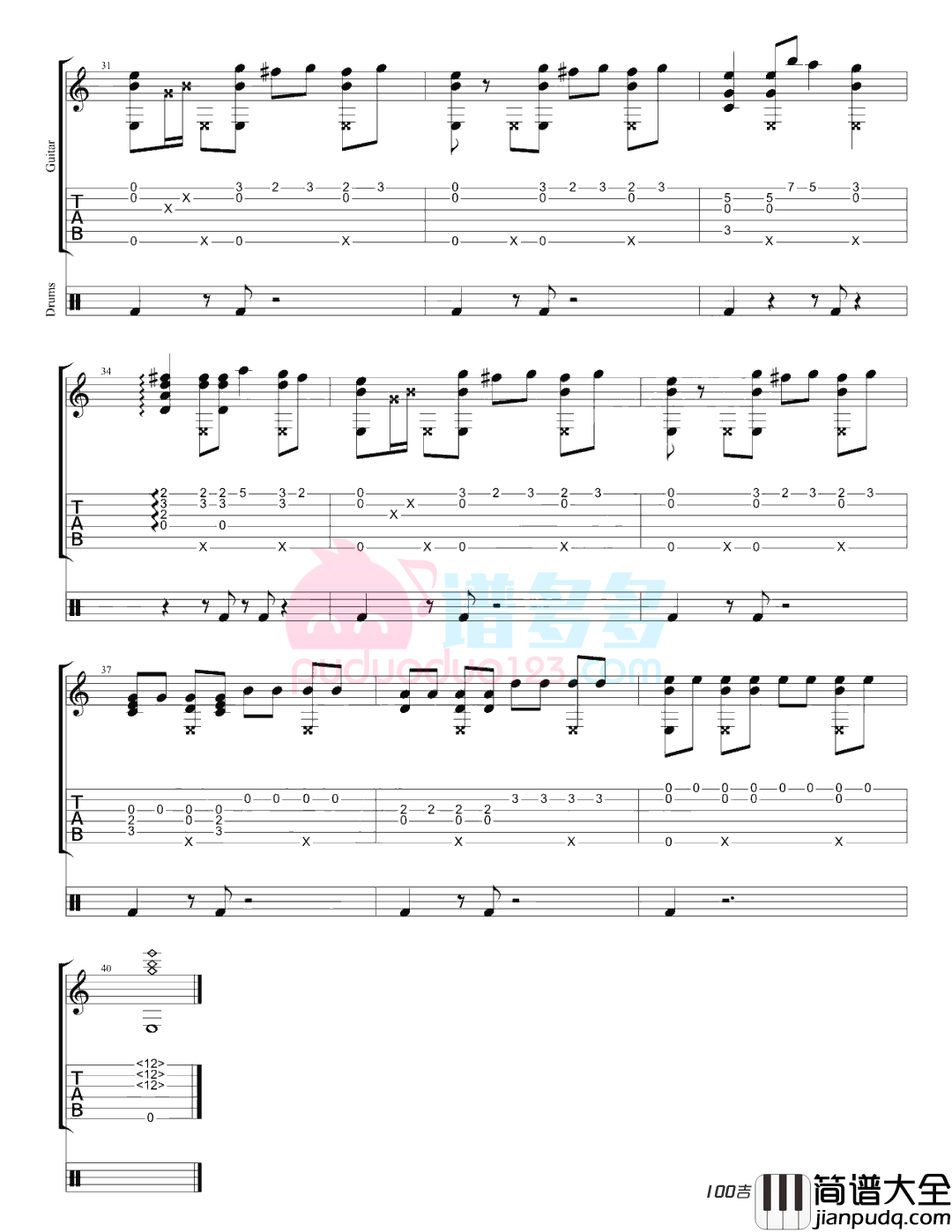 黑人抬棺指弹吉他谱_吉它独奏谱solo谱