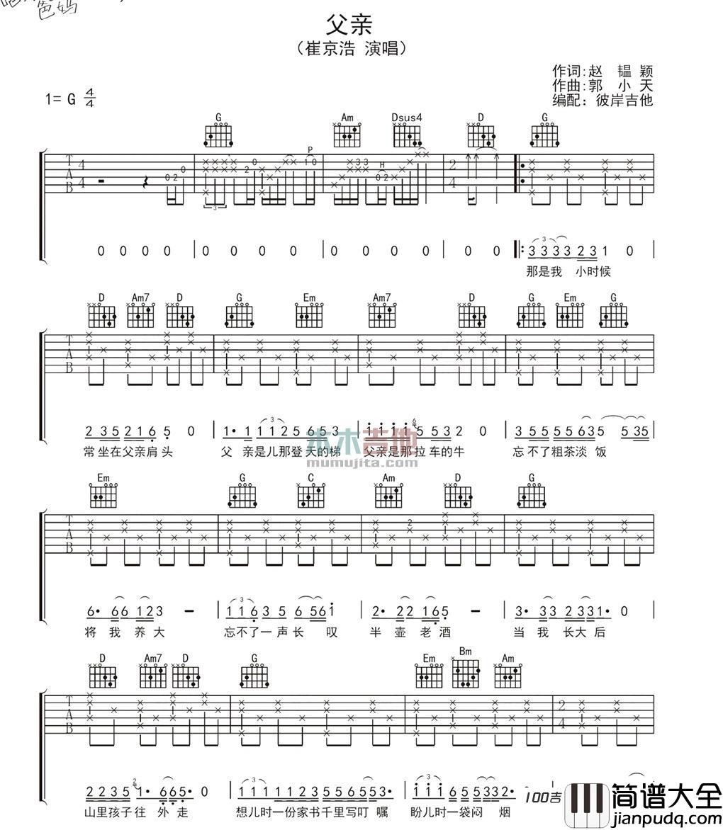咱爸咱妈主题曲_父亲_吉他谱六线谱