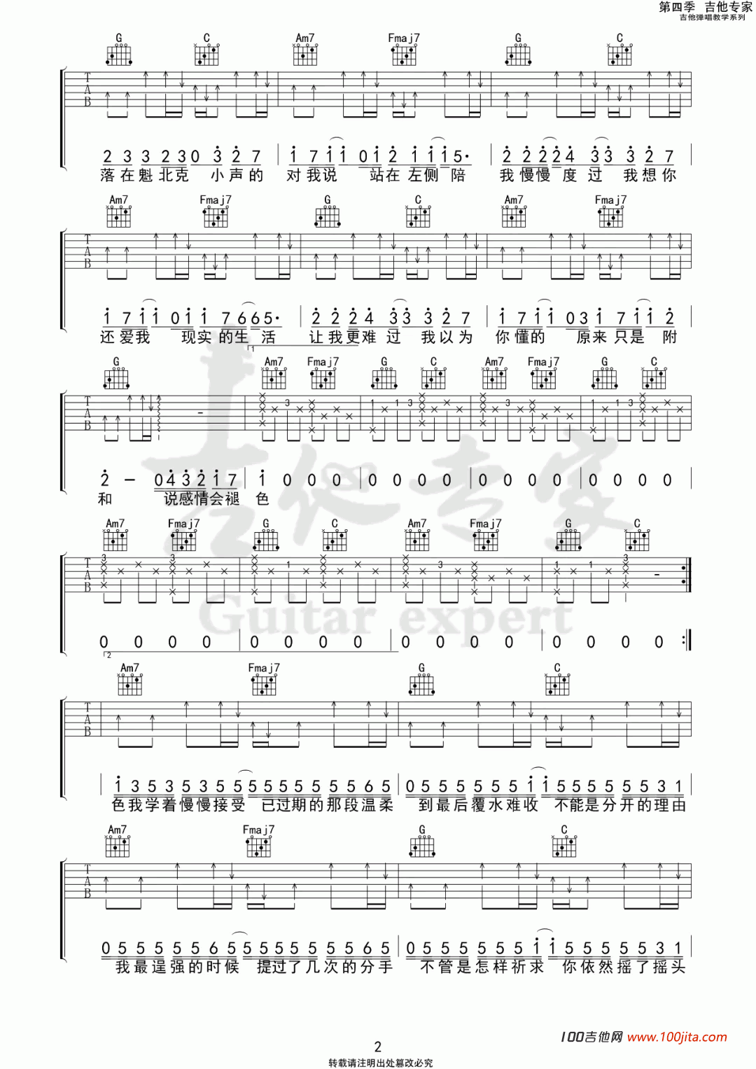 _真的忘了_吉他谱_斑马森林_C调吉他弹唱六线谱