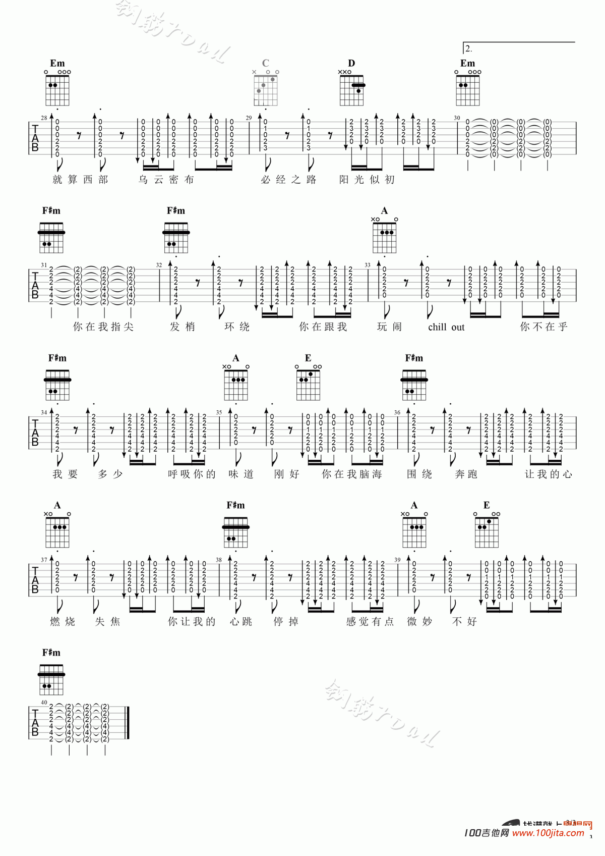 环绕吉他谱_张哲瀚