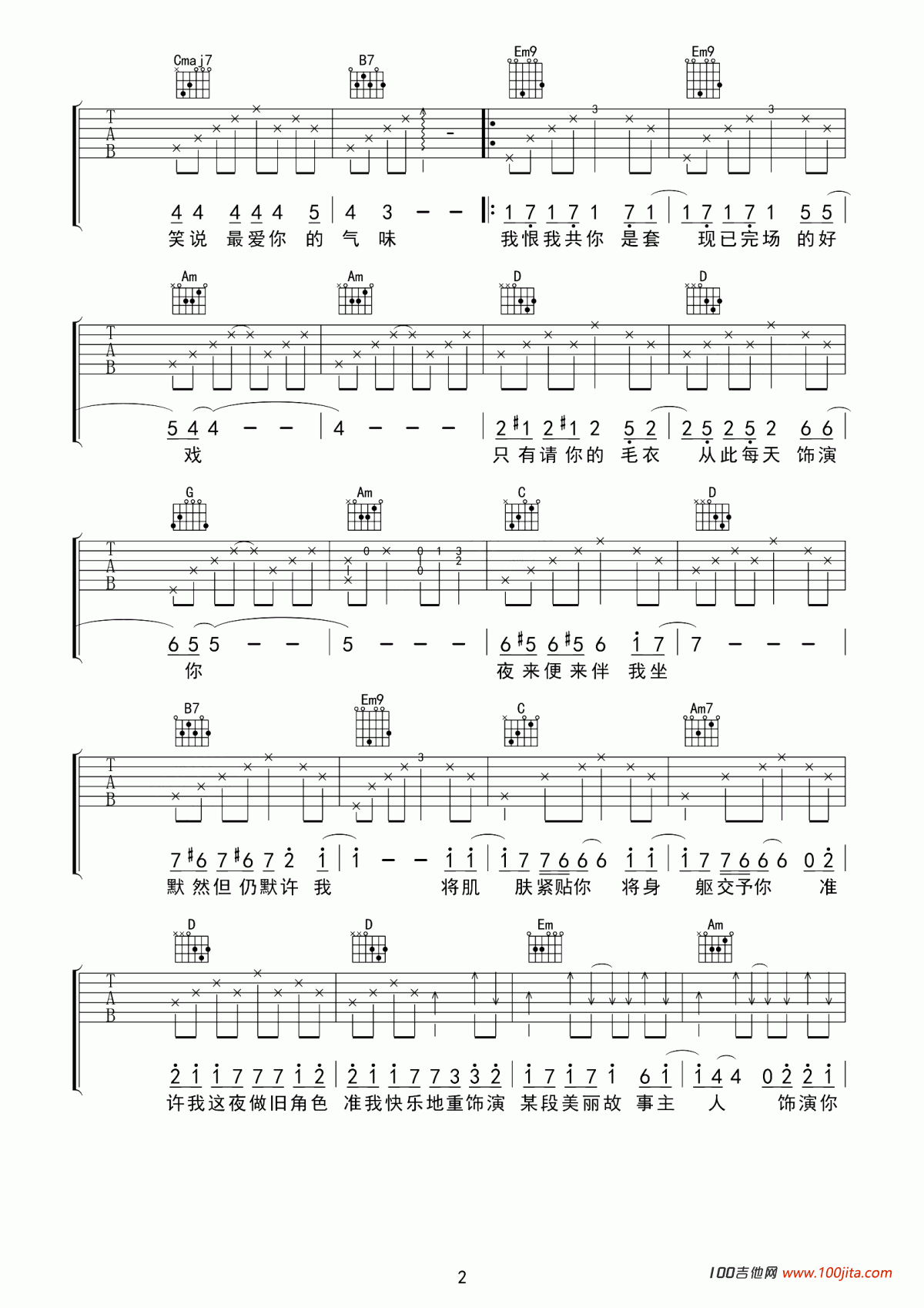 傻女吉他谱_陈慧娴_G调吉他弹唱谱六线谱