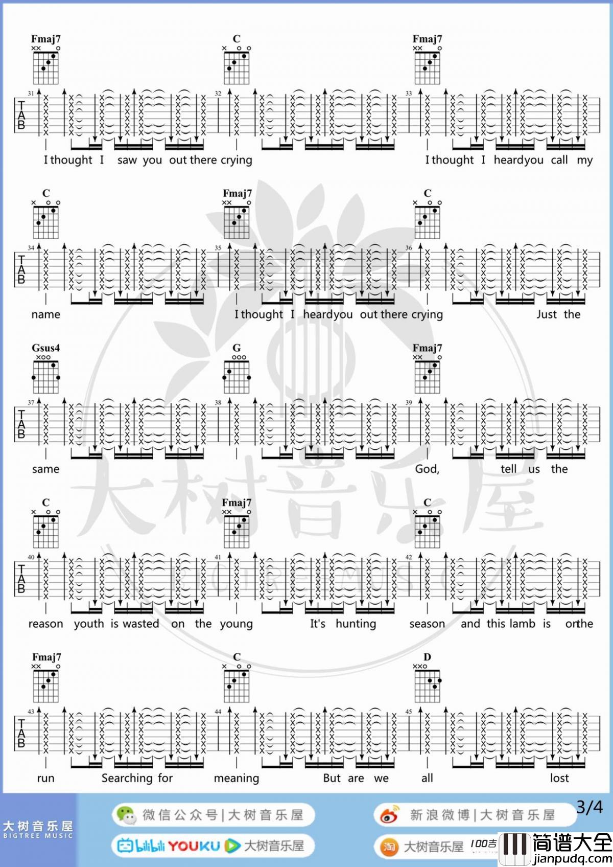 Lost_Stars吉他谱「Begin_Again」吉他谱六线谱弹唱谱