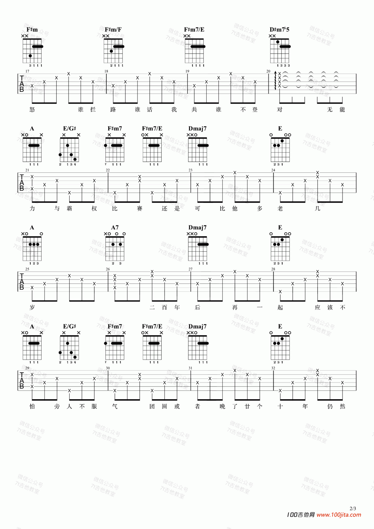 命硬吉他谱_侧田_吉他弹唱谱六线谱
