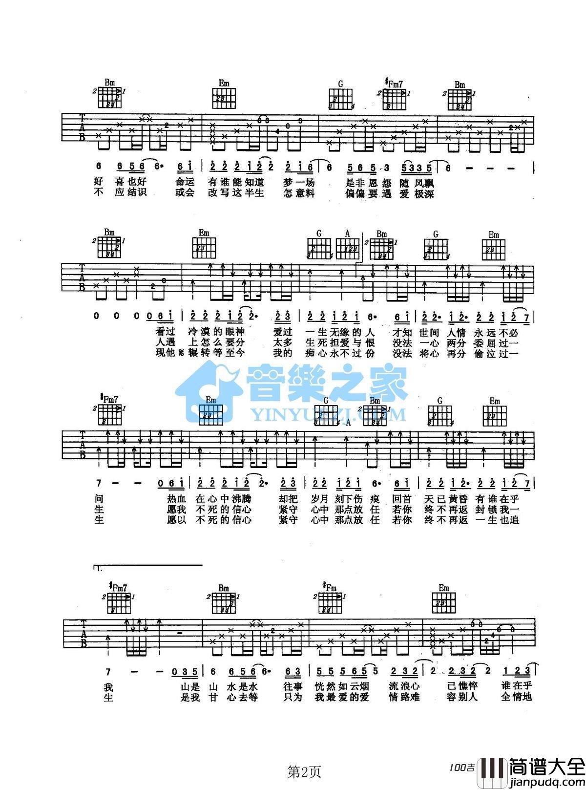 英雄泪吉他谱_王杰_吉他弹唱谱六线谱