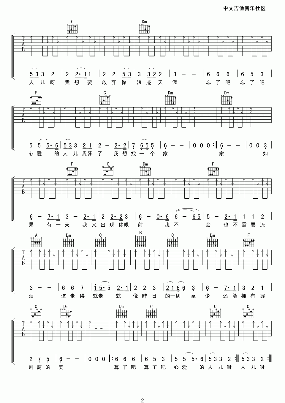 算了吧吉他谱_伍佰_吉他弹唱谱六线谱