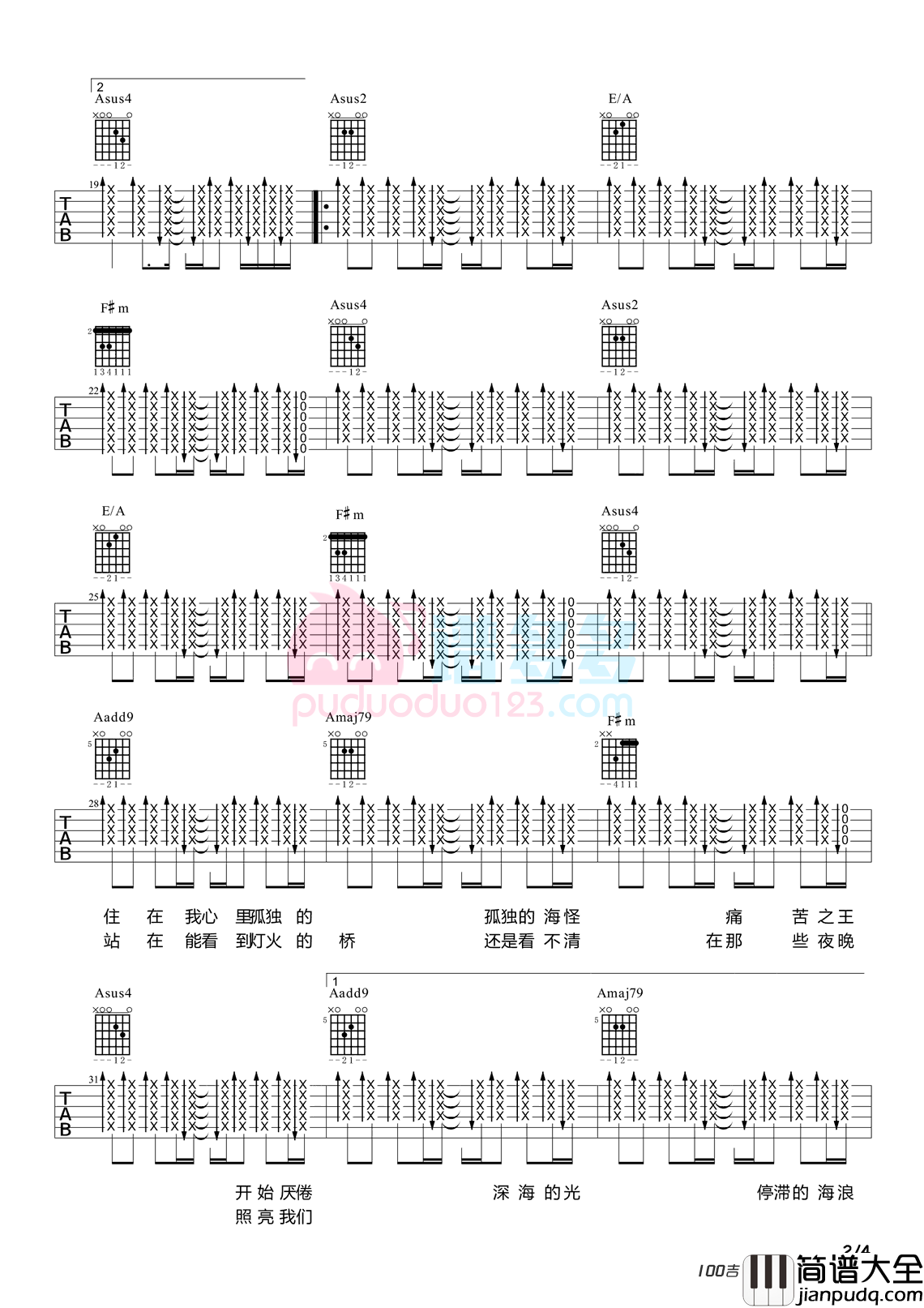 秦皇岛吉他谱_万能青年旅店_C调吉他弹唱谱六线谱