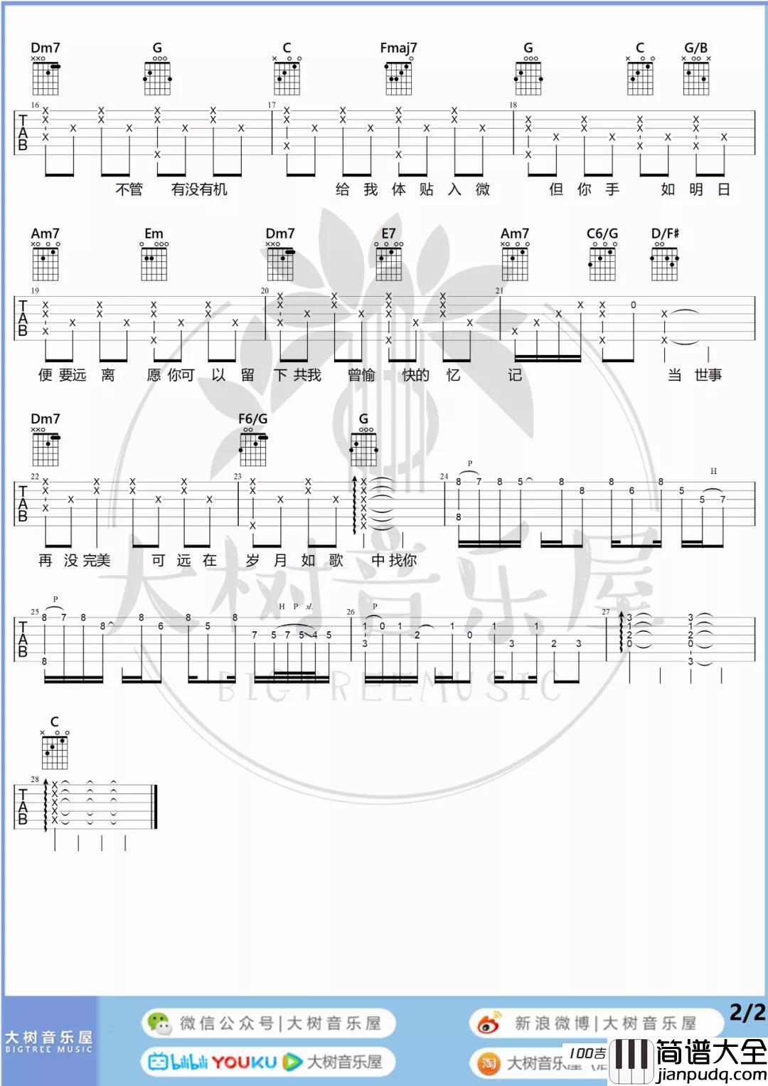 岁月如歌吉他谱_陈奕迅_C调吉他弹唱谱六线谱