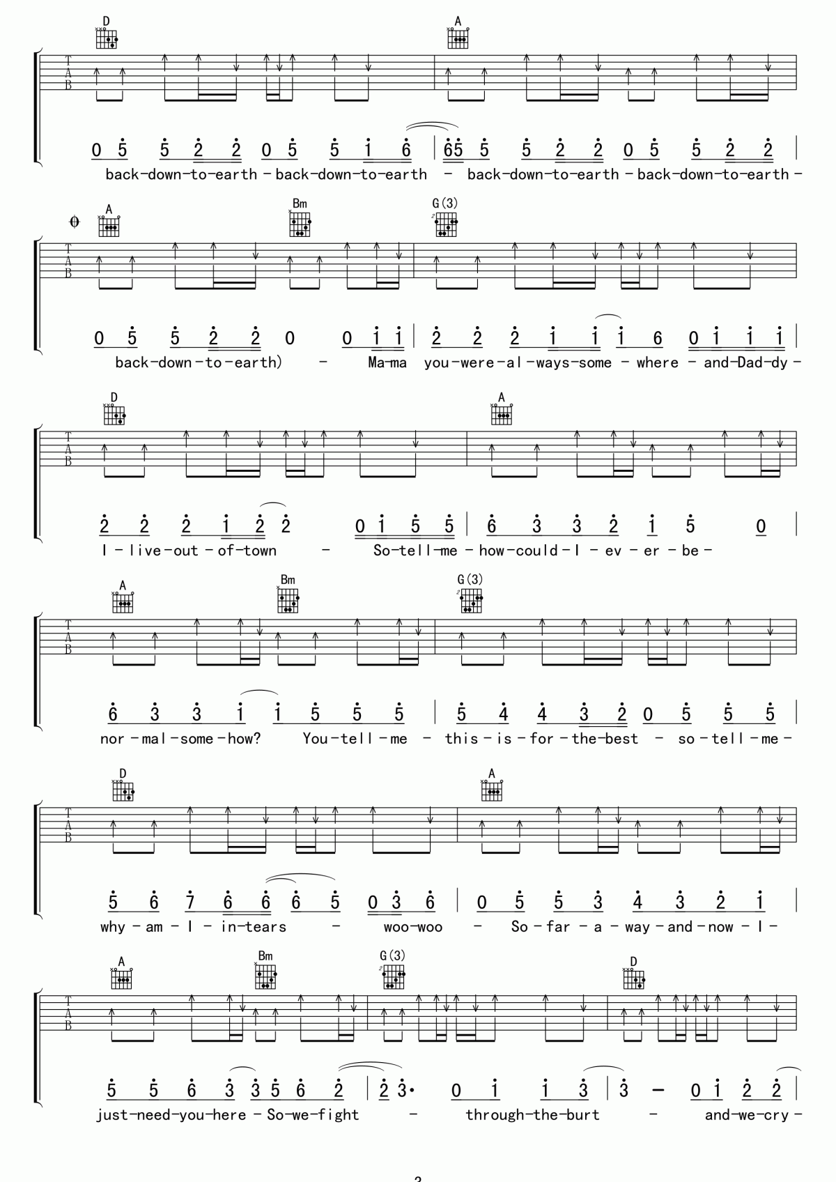 Down_to_earth吉他谱_Justin_Bieber_吉他弹唱谱