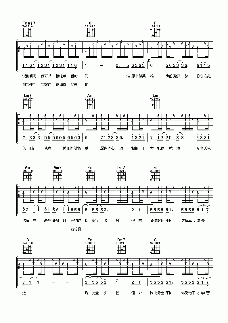 思前恋后吉他谱_孙耀威_C调吉他弹唱谱