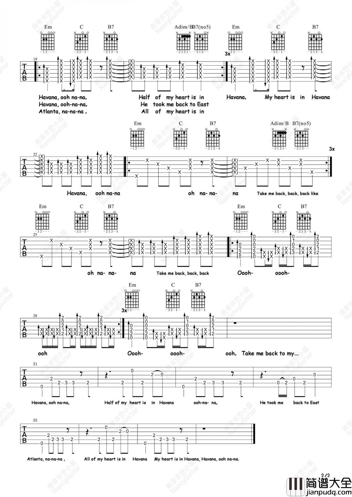 Havana吉他谱_(哈瓦那吉他弹唱谱)_Camila_Cabello