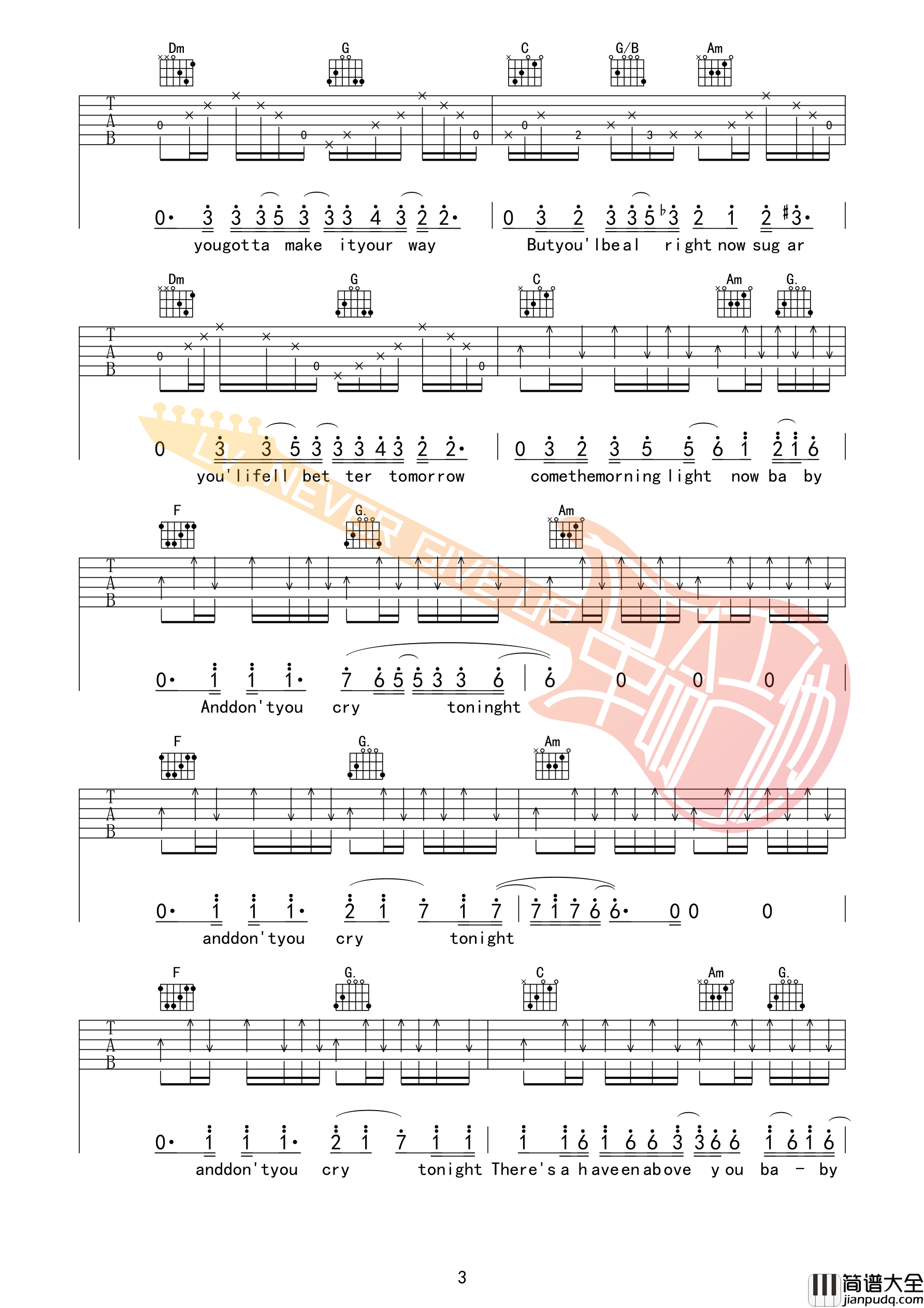 _Don';t_Cry_吉他谱_枪花弹唱六线谱(超好听版本)