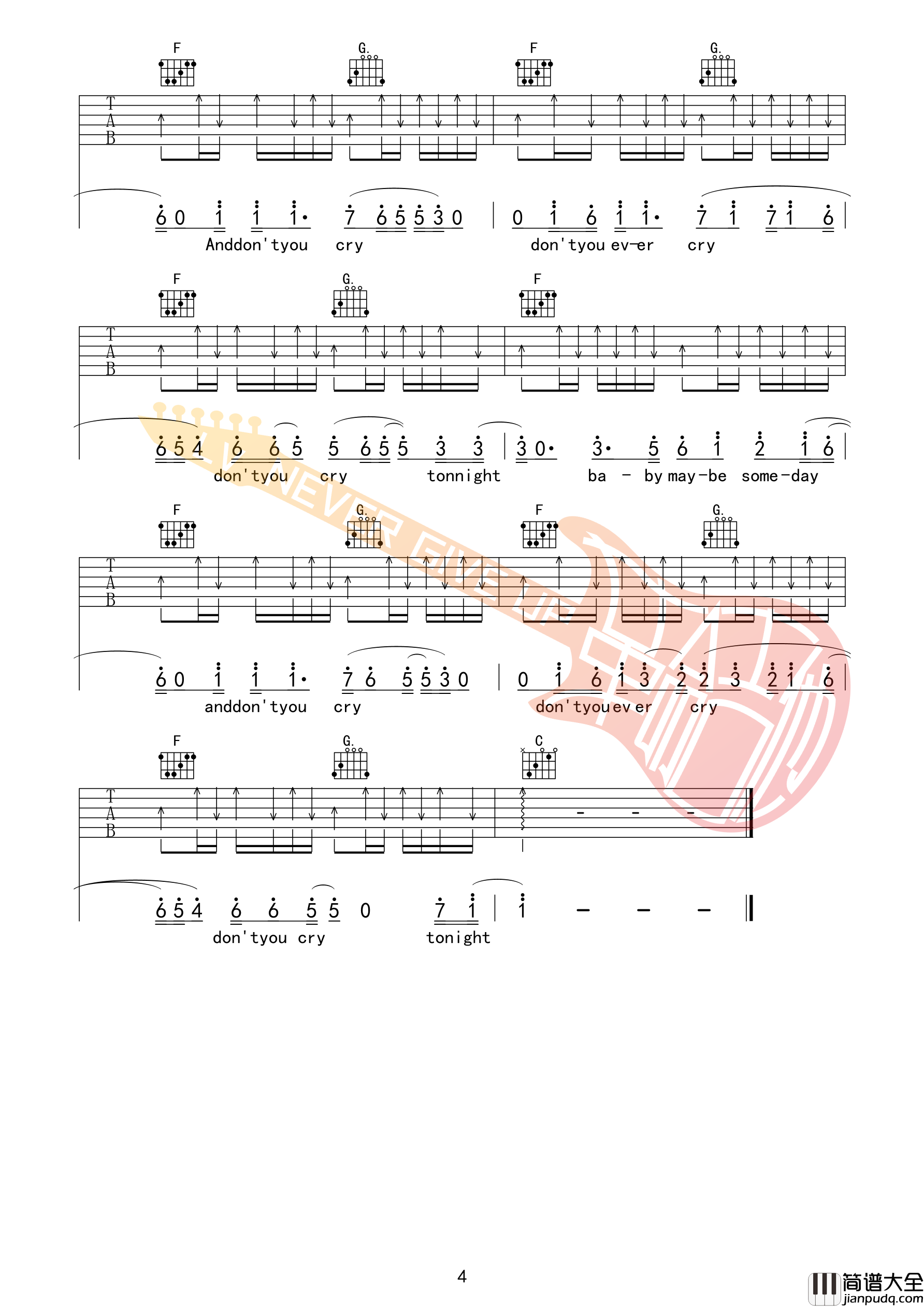 _Don';t_Cry_吉他谱_枪花弹唱六线谱(超好听版本)