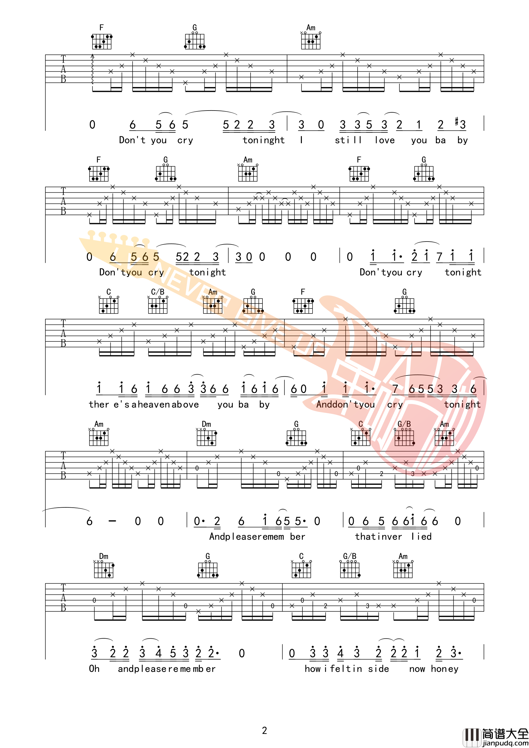 _Don';t_Cry_吉他谱_枪花弹唱六线谱(超好听版本)