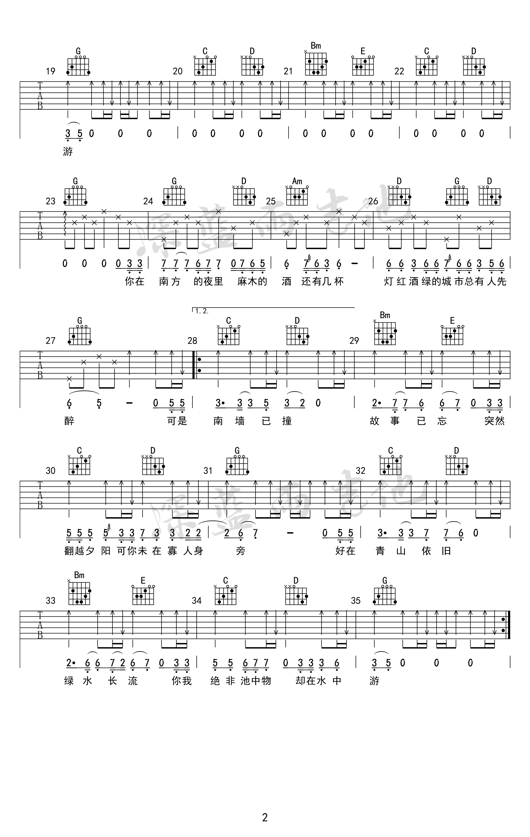 南墙已撞，故事已忘吉他谱_G调精选版_深蓝雨吉他编配_林启得