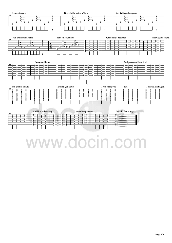 hurt指弹谱_原调六线谱_Johnny_Cash