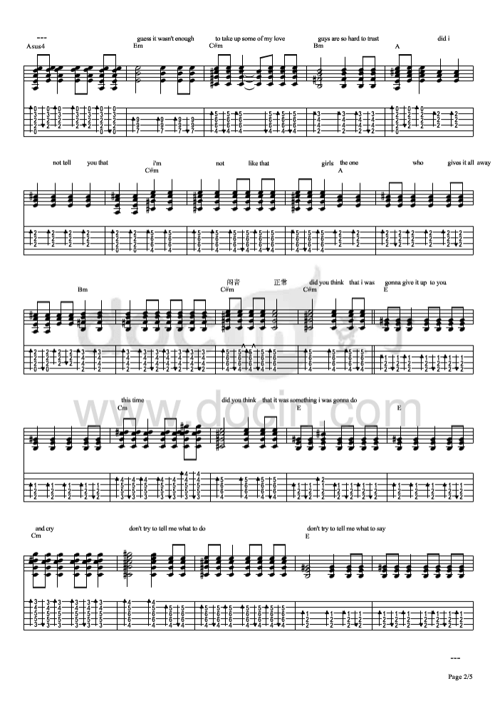 dont_tell_me指弹谱_原调六线谱_艾薇儿