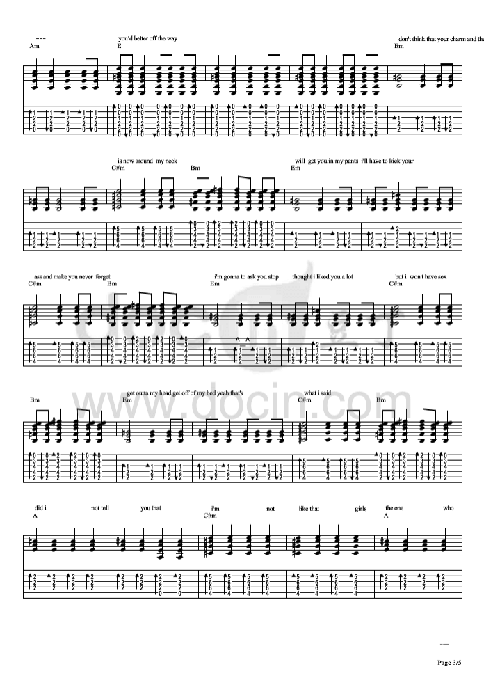 dont_tell_me指弹谱_原调六线谱_艾薇儿