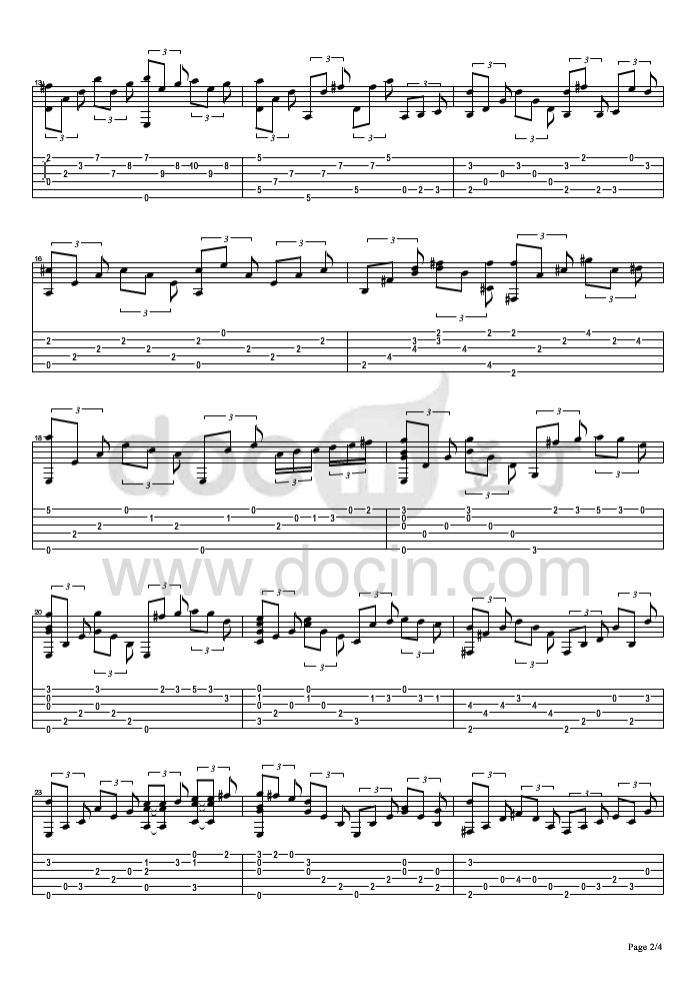 回忆指弹谱_原调六线谱_南征北战