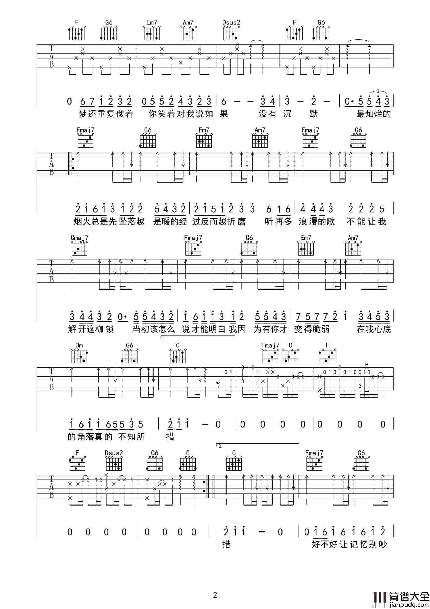 不知所措吉他谱_C调附前奏_王靖雯