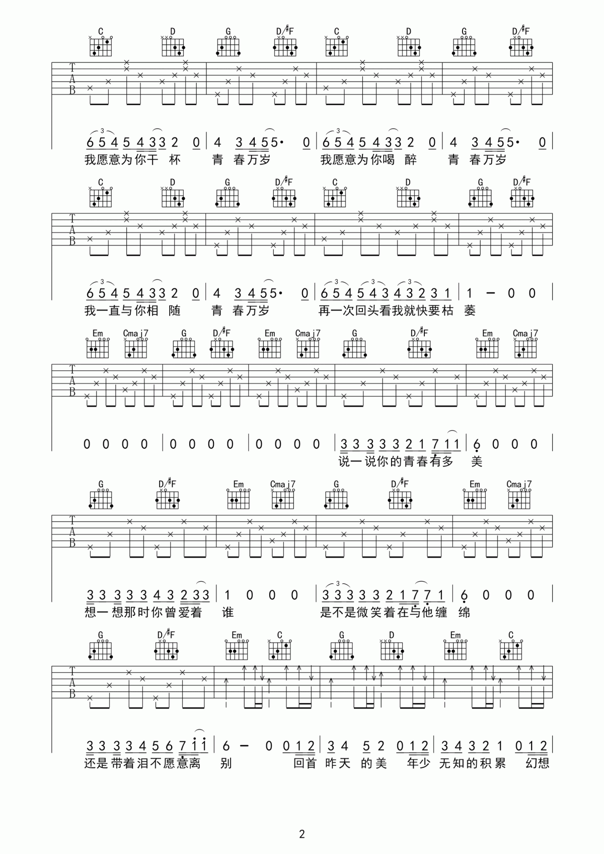 青春万岁吉他谱_潘新明_G调