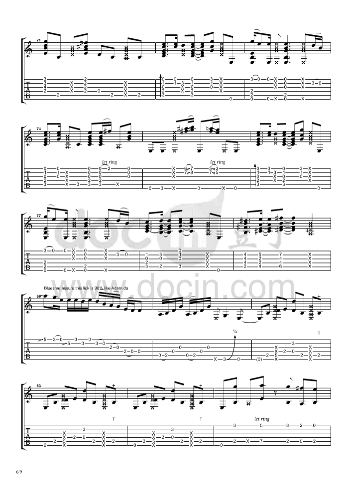 billie_jean指弹谱_原调六线谱_郑成河