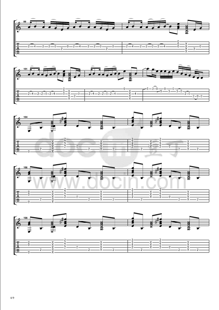 billie_jean指弹谱_原调六线谱_郑成河