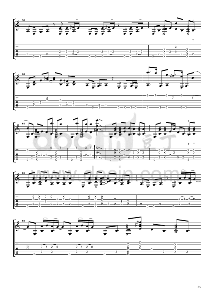 billie_jean指弹谱_原调六线谱_郑成河