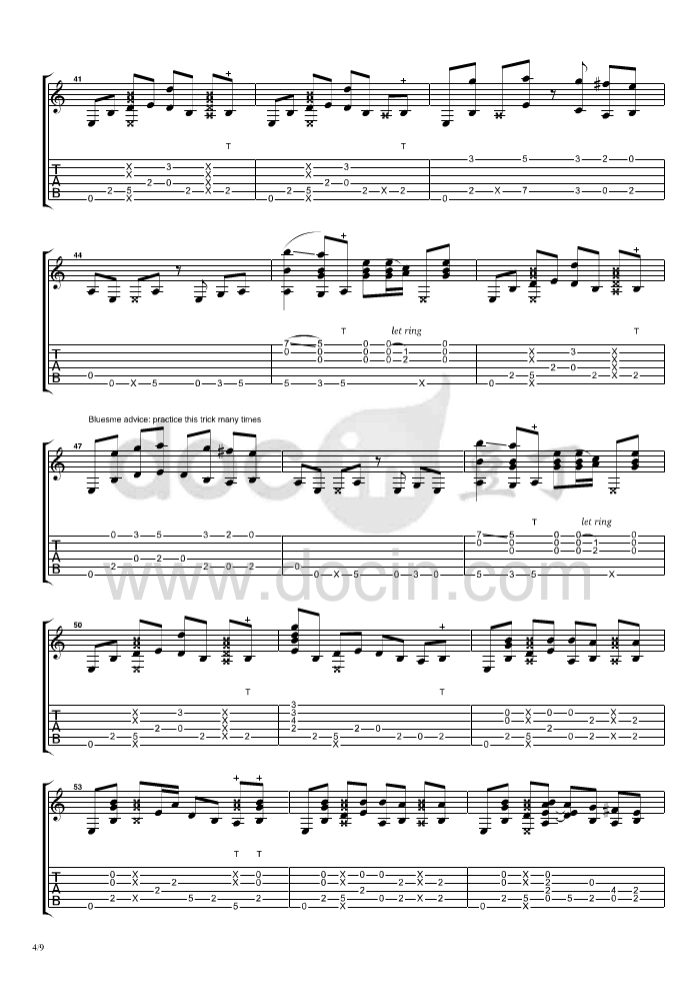 billie_jean指弹谱_原调六线谱_郑成河