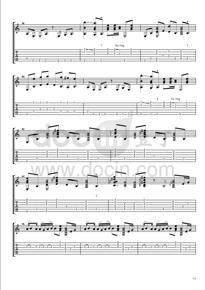 billie_jean指弹谱_原调六线谱_郑成河