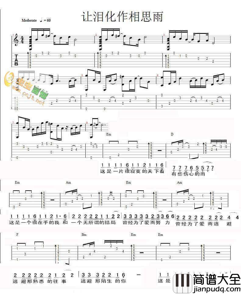 让泪化作相思雨吉他谱_C调简单版_崔文斗