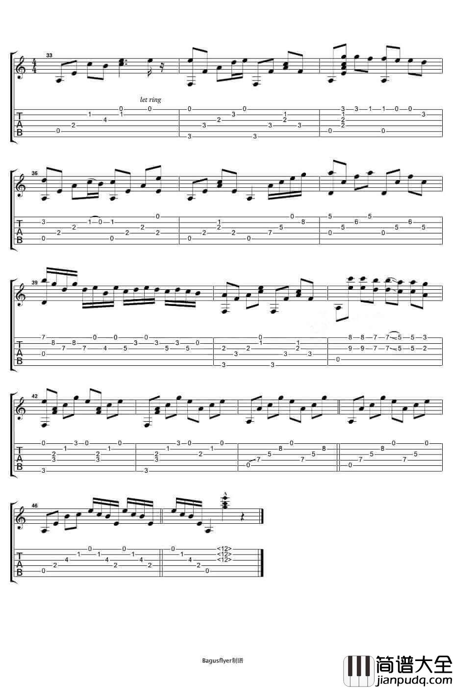 幽灵公主指弹谱_原调六线谱_动漫插曲_久石让