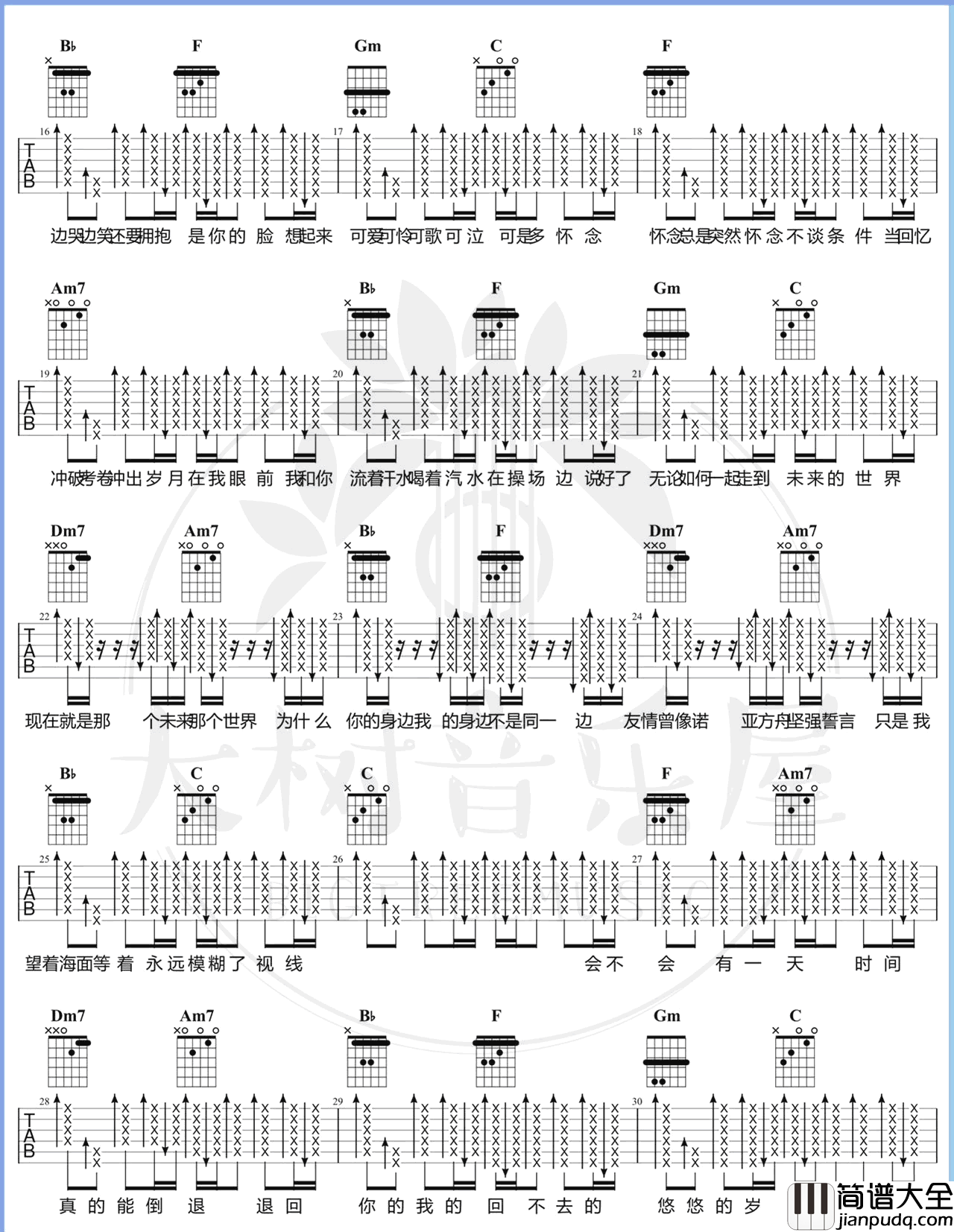 _干杯_吉他谱_F调原版_五月天_大树音乐屋制谱