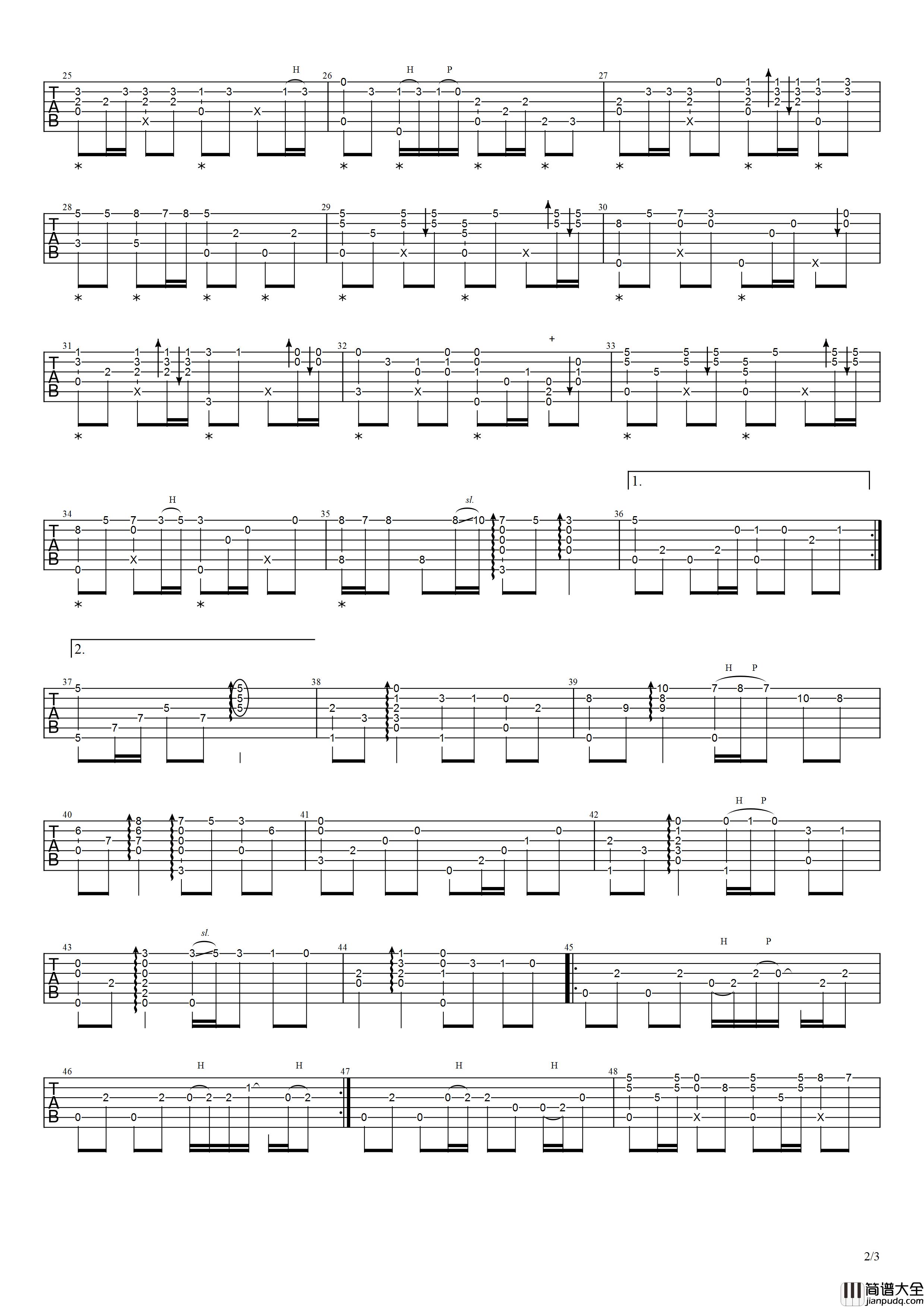 _星星点灯_吉他谱_G调六线谱_失物森林编配_郑智化