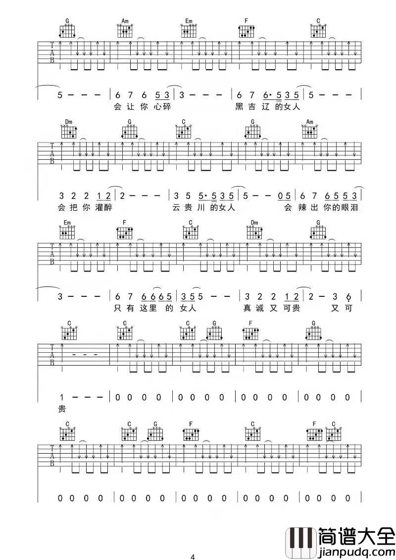 _这样的女生_吉他谱_C调简单版_夏祯阳编配_张闯