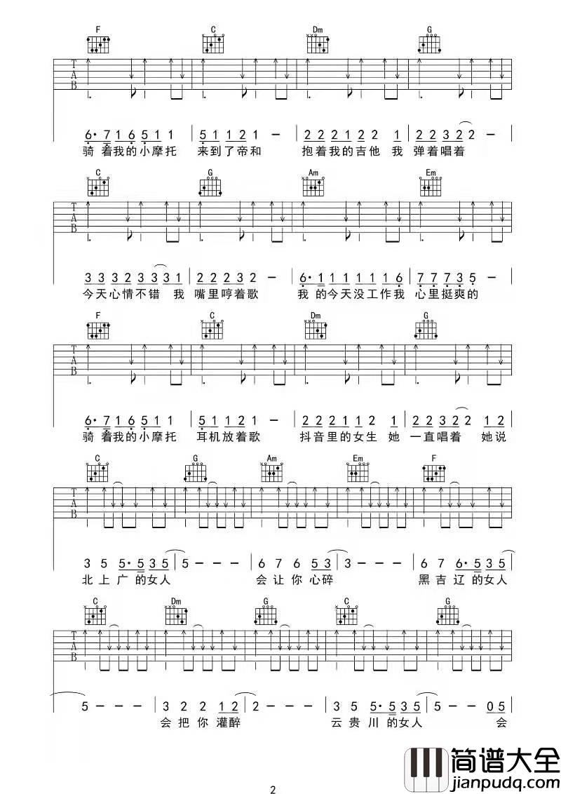 _这样的女生_吉他谱_C调简单版_夏祯阳编配_张闯