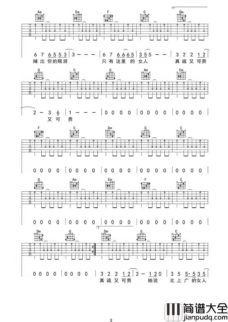 _这样的女生_吉他谱_C调简单版_夏祯阳编配_张闯