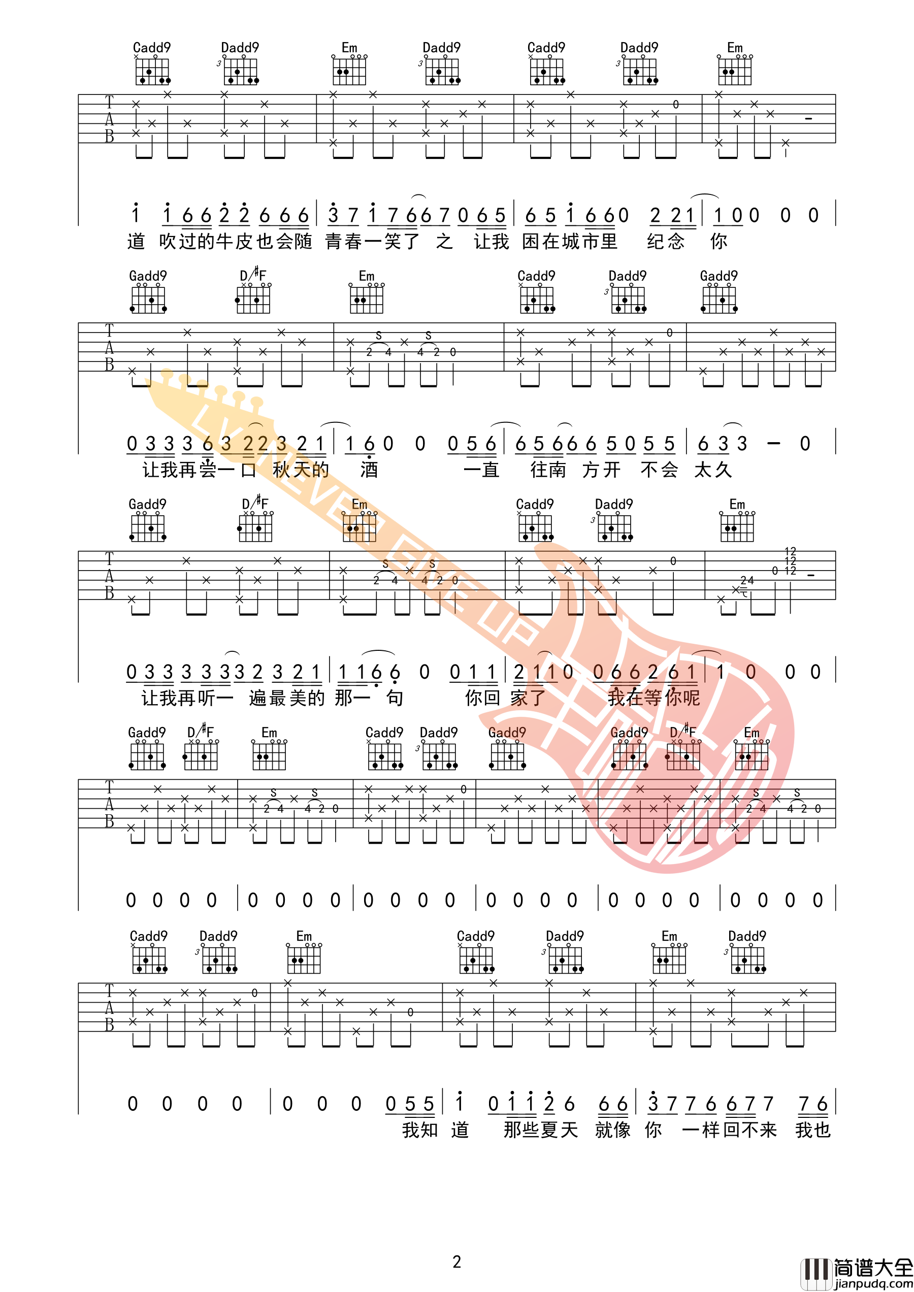 宋冬野_安和桥_吉他谱原版还原前奏_G调_革命吉他编配