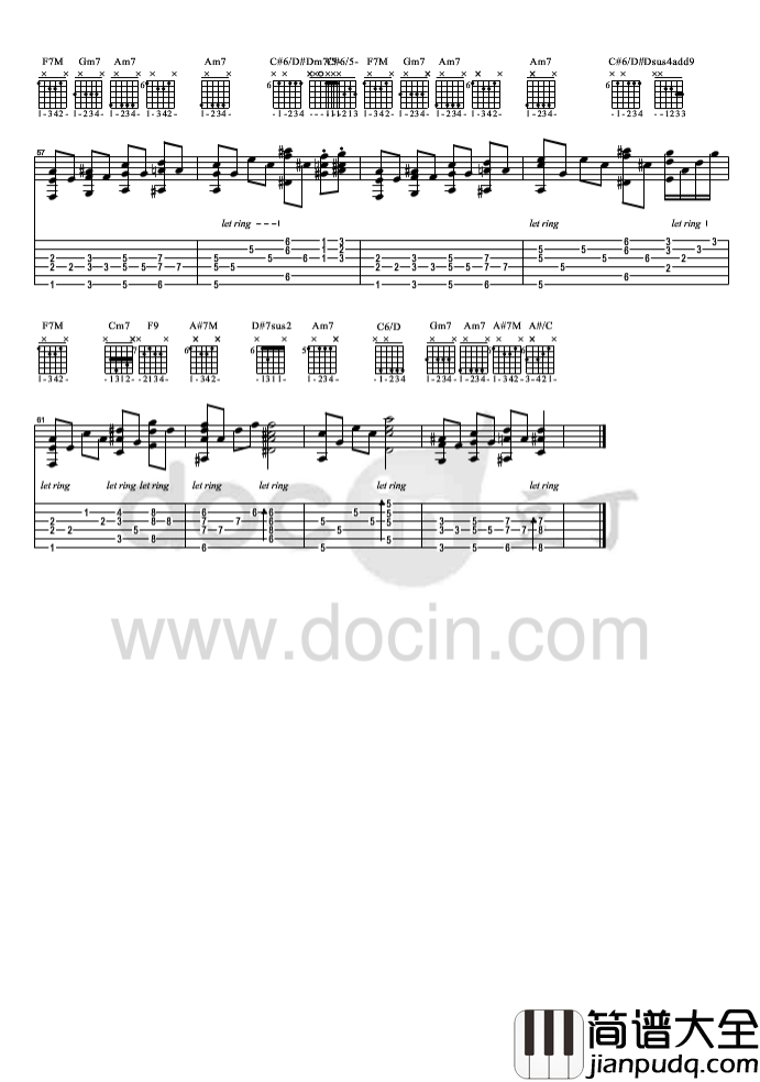 四人游指弹谱_原调六线谱_豆丁网编配_方大同