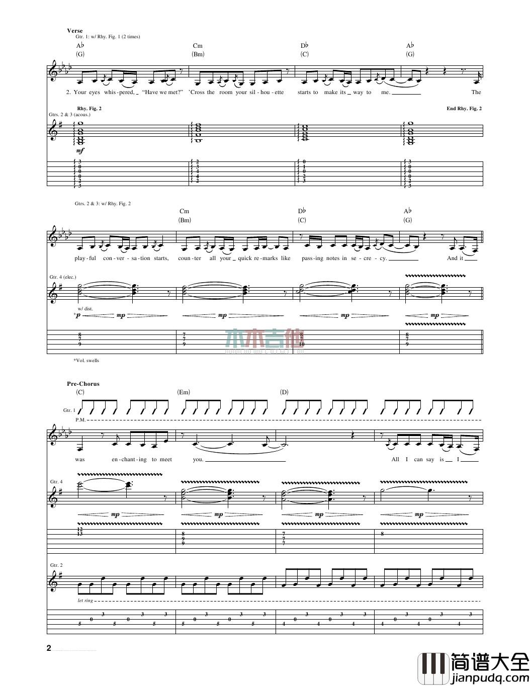 enchanted指弹谱_原调六线谱_木木吉他编配_Taylor_Swift