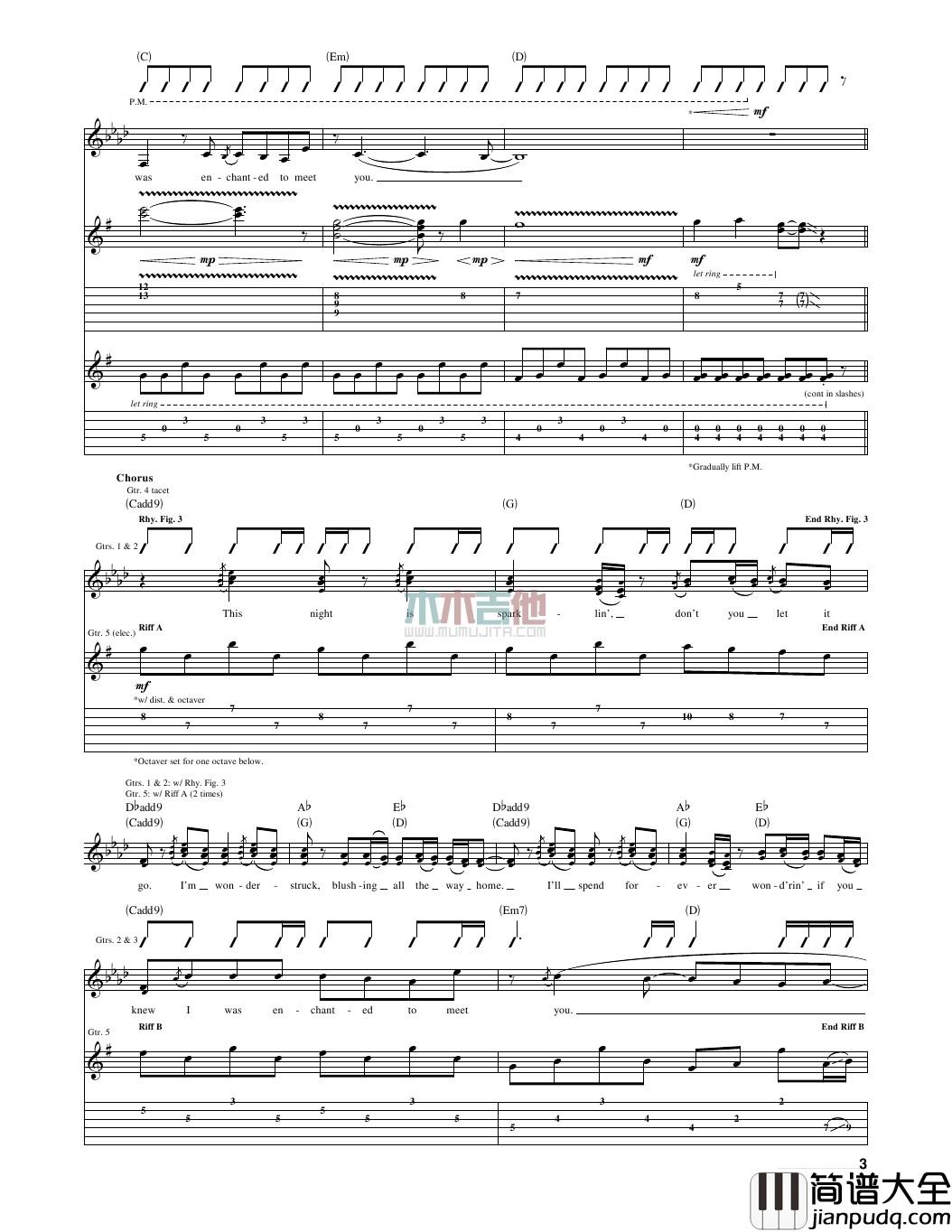 enchanted指弹谱_原调六线谱_木木吉他编配_Taylor_Swift