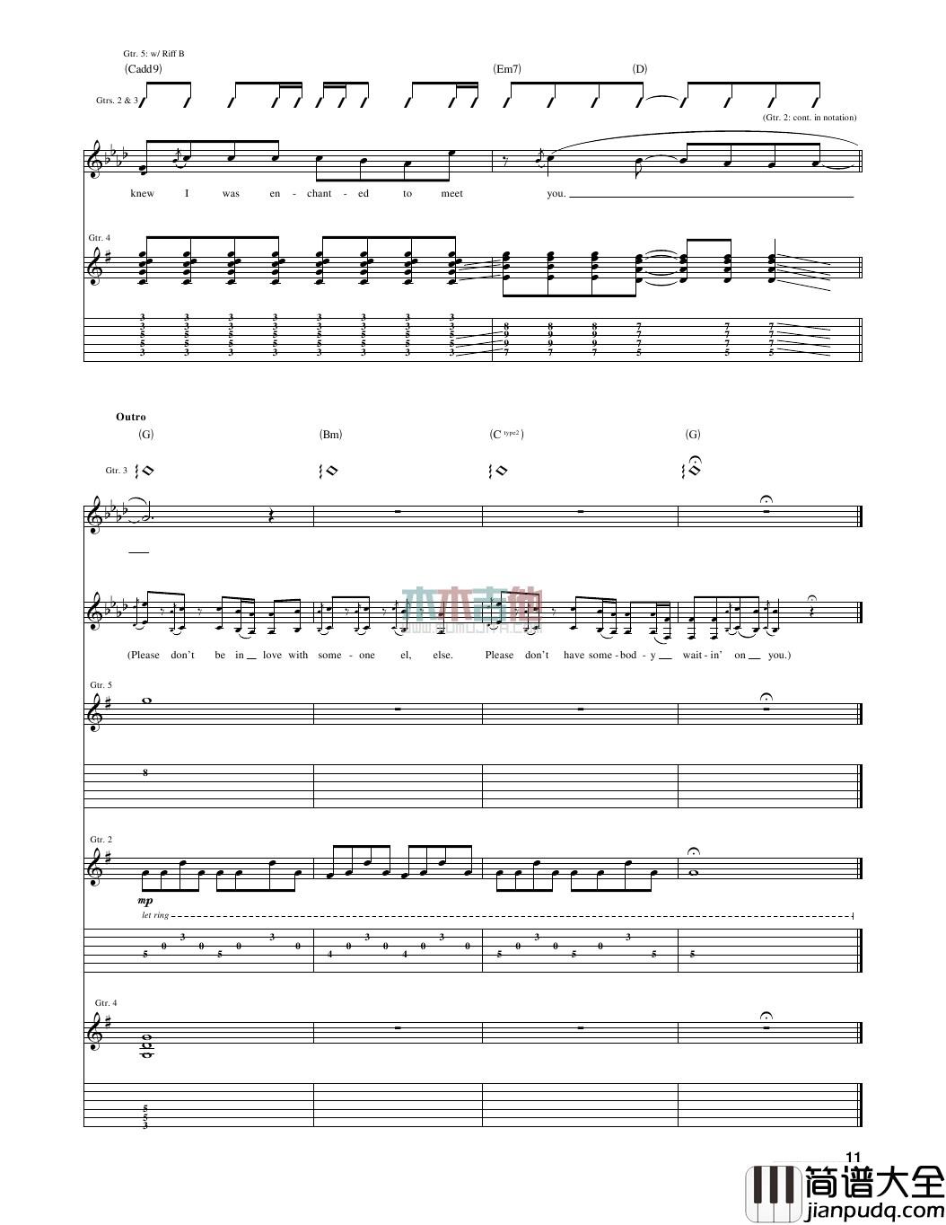 enchanted指弹谱_原调六线谱_木木吉他编配_Taylor_Swift