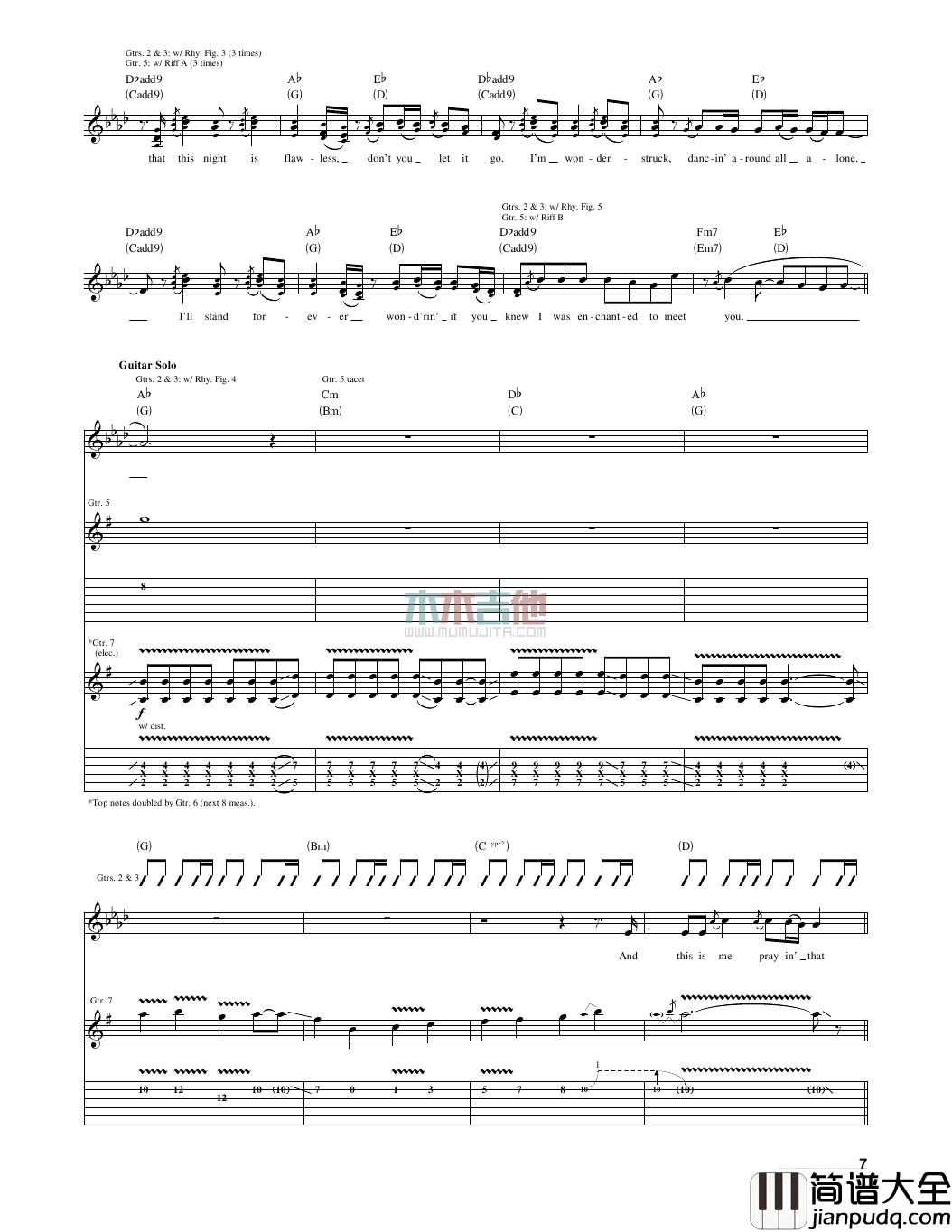 enchanted指弹谱_原调六线谱_木木吉他编配_Taylor_Swift