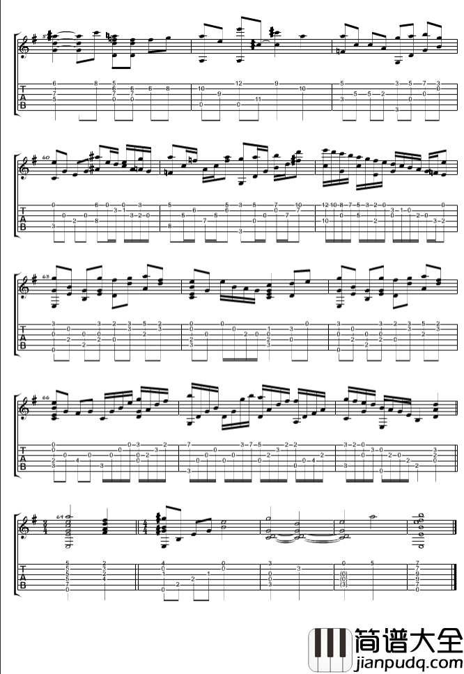 memory指弹谱_原调六线谱_精选版_久石让