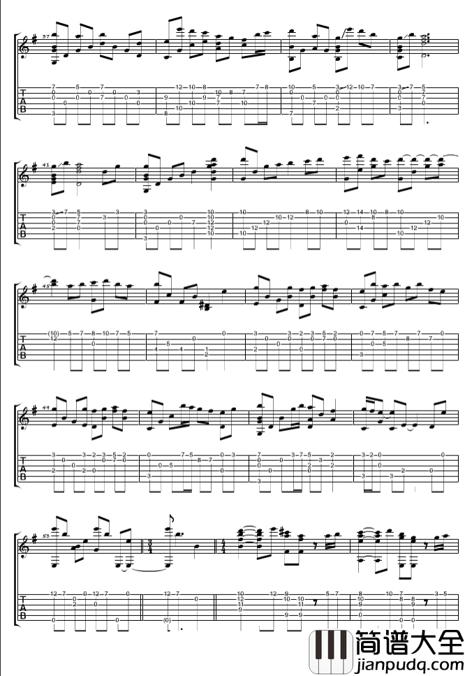 memory指弹谱_原调六线谱_精选版_久石让