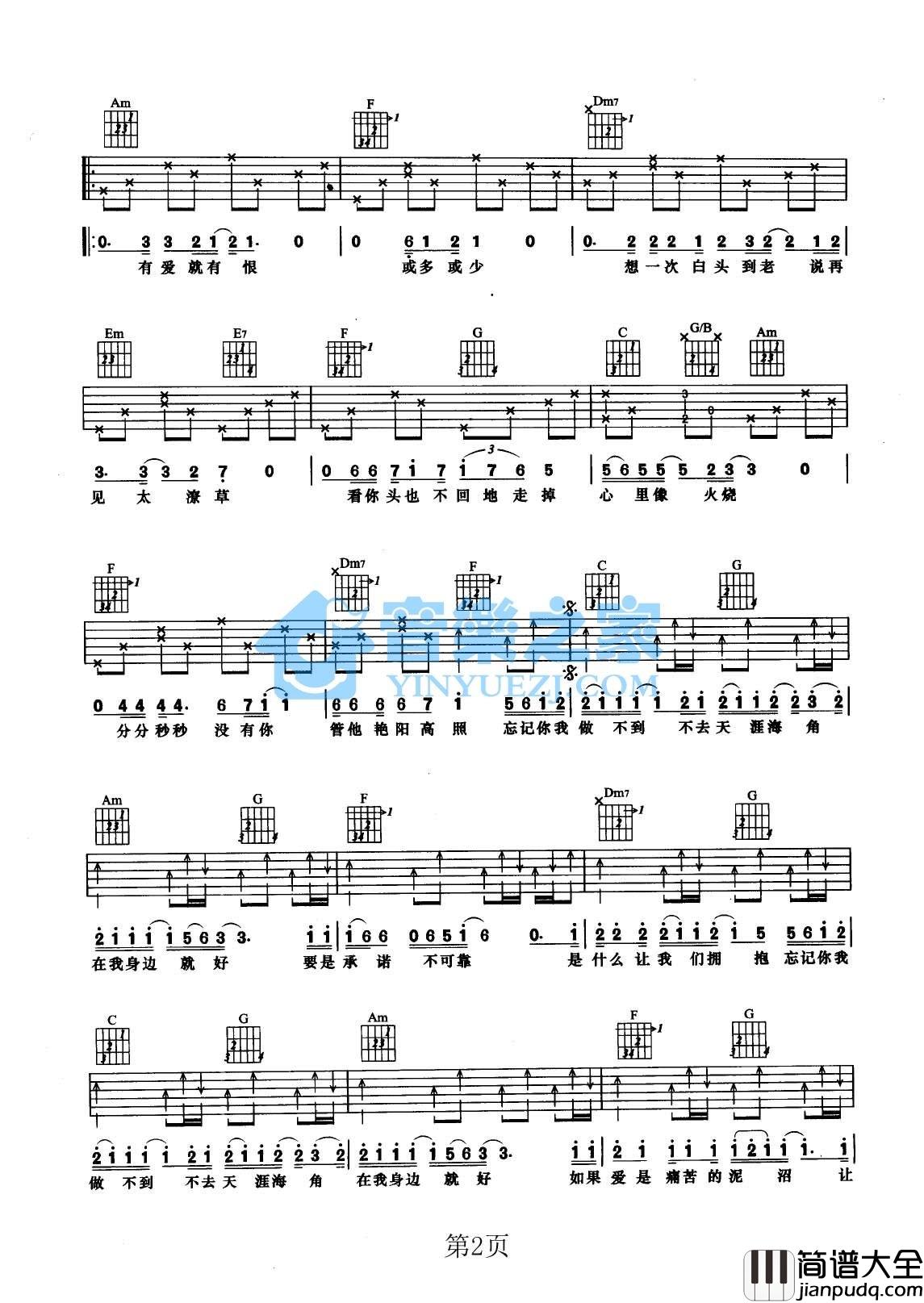 忘记你我做不到吉他谱_D调六线谱_音乐之家编配_张学友