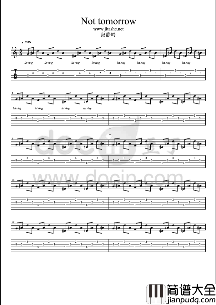 not_tomorrow指弹谱_G调六线谱_豆丁网编配_寂静岭