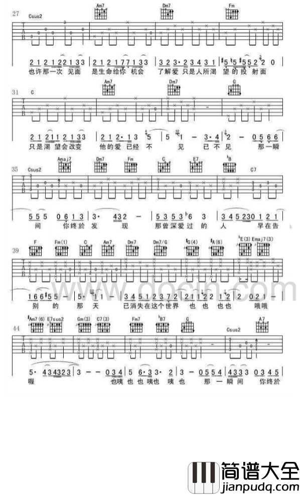 记念吉他谱_C调附前奏_豆丁网编配_蔡健雅