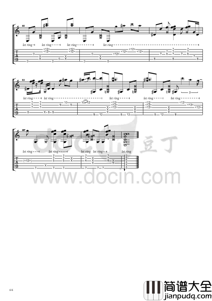 crazy指弹谱_C调六线谱_豆丁网编配_Don_Ross